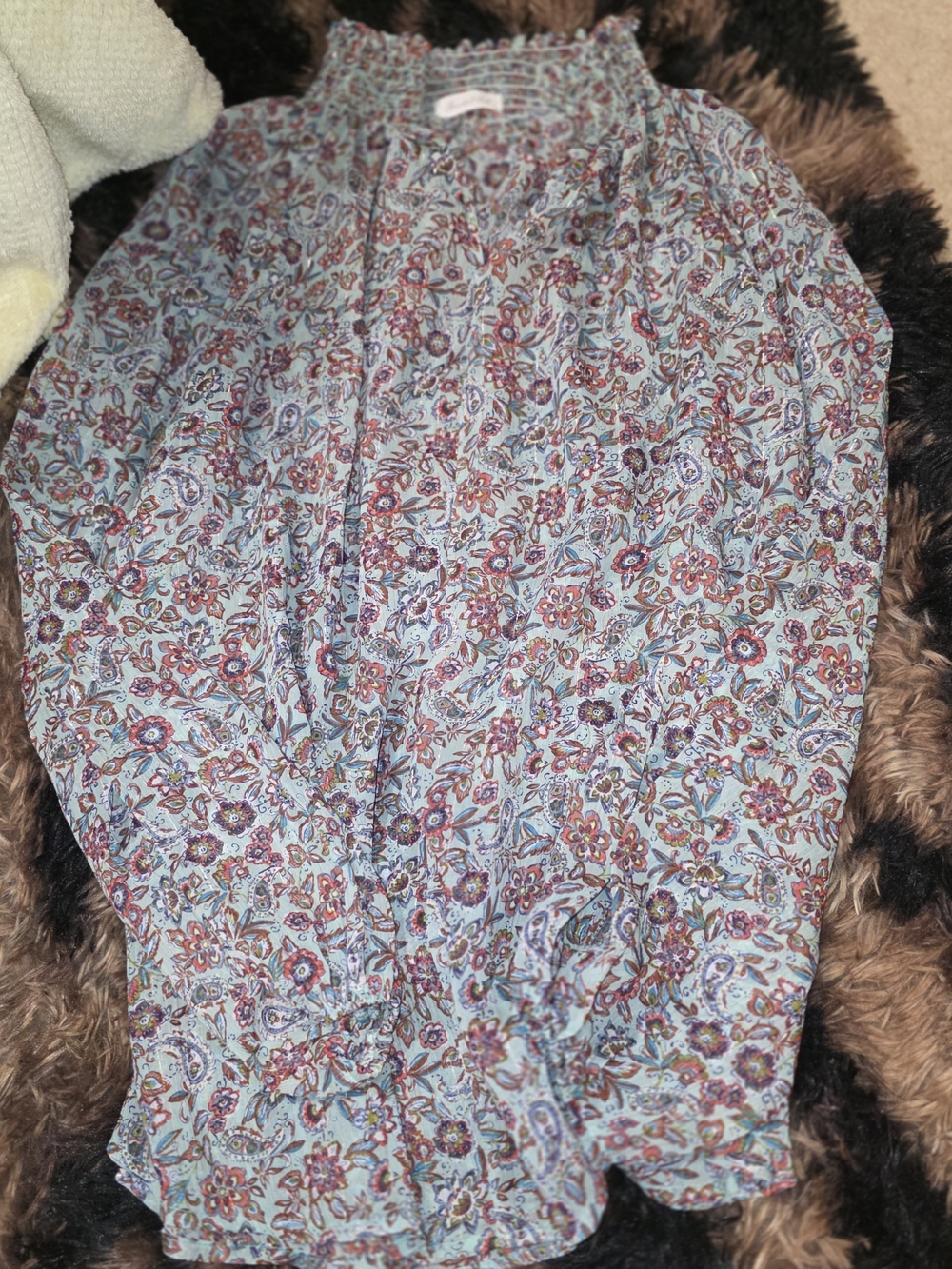 BUCKETLIST Light Blue Floral Smocked Neck Blouse
